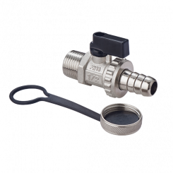 BV.835.04 Шаровый кран дренажный 1/2"П бабочка со штуцером и заглушкой MVI